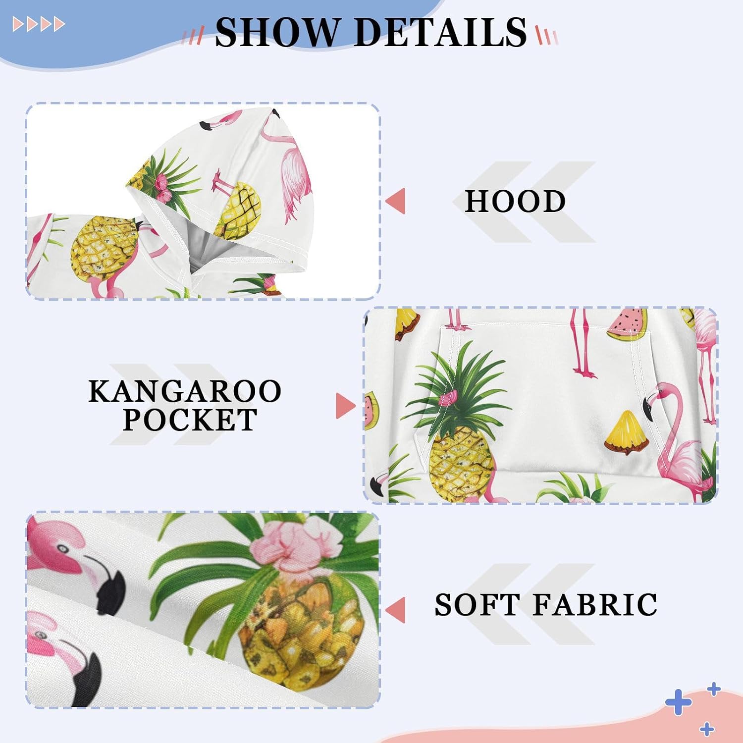 ZZXXB Flamingo Pineapple Kids Sweatshirts Boys Girls Hooded Kangaroo Pocket Pullover Tops XS-XXL