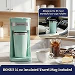 Elite Gourmet EHC113M Personal Single-Serve Compact Coffee Maker Brewer Includes 14Oz. Stainless Steel Interior Thermal Travel Mug, Compatible with Coffee Grounds, ReCaable Filter, Mint