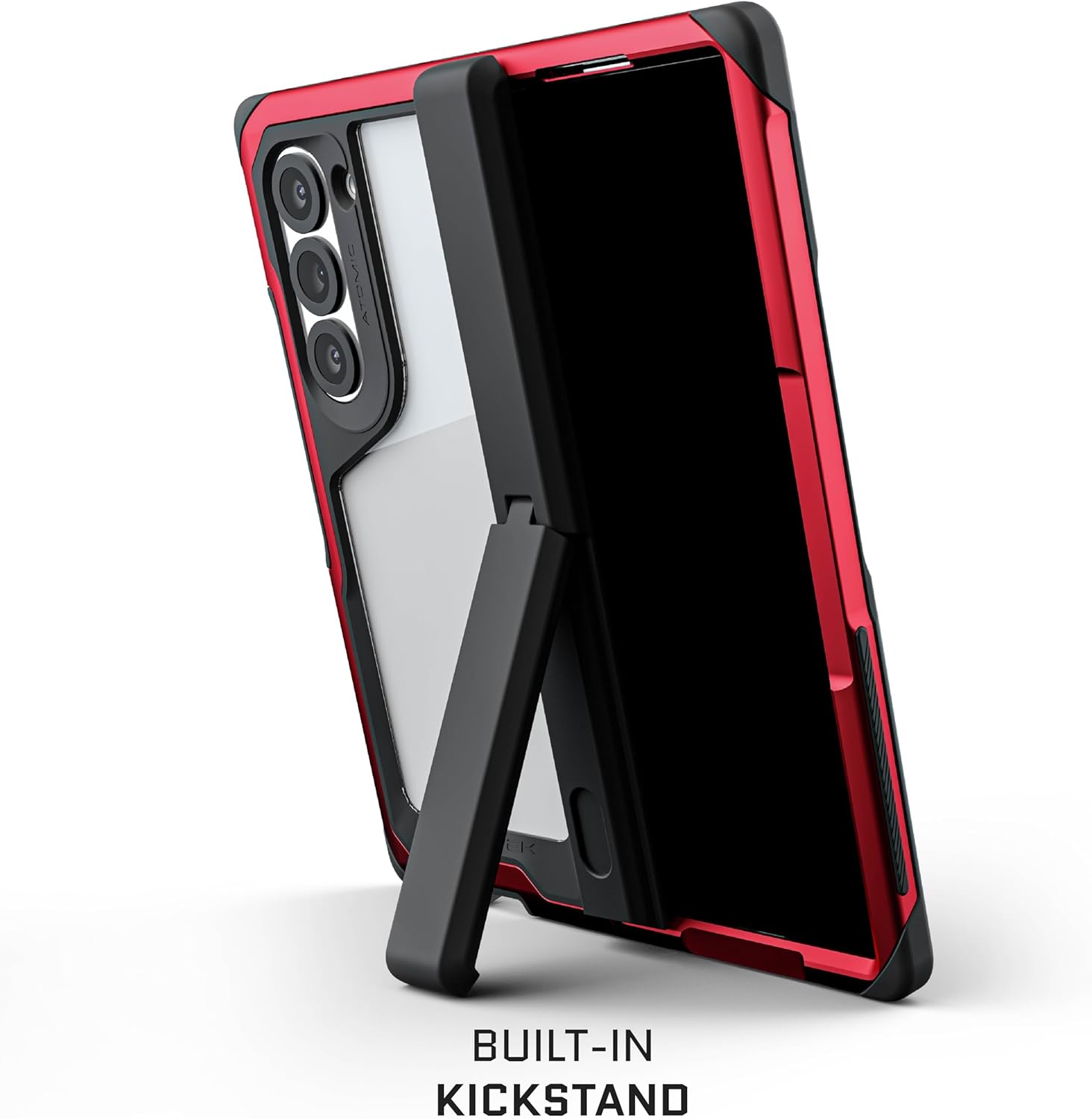 Ghostek Atomic Slim Galaxy Z Fold 6 Case with Built-in Kickstand - Clear Back with Aluminum Metal Bumper, Protective Phone Case, Limited Edition Color for 2024 Samsung Z Fold 6 Case (7.6") (Red)