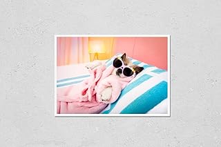 HardPress Wall Art Poster Print of Cool Funny Poodle Dog Resting and Relaxing in Spa Wellness Salon Center,Wearing a Bathrobe and Fancy Sunglasses