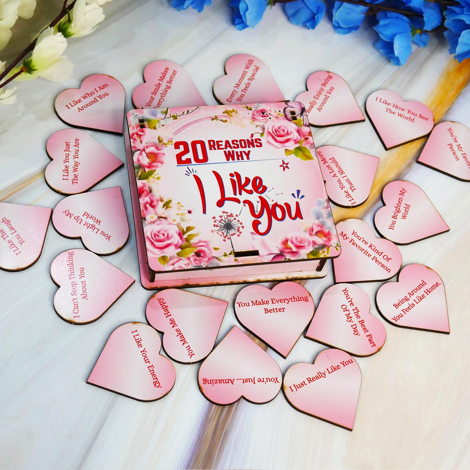 GIFTMEBAZAR Mdf Wooden Message Box (20 Reason Why I Like You)