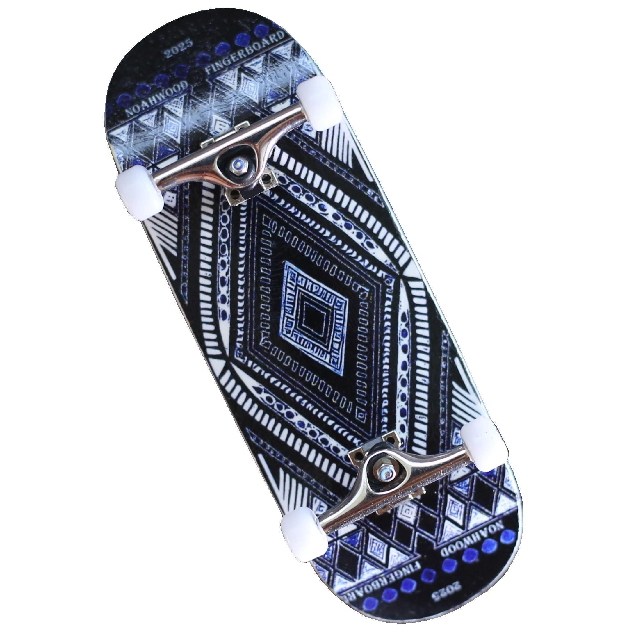 NOAHWOOD 2025 15s PRO Fingerboard Complete (5-Layer Colour Maple Wooden Pro Concave 35 x 98mm Handmade Deck + 34mm Prince 3G Silver Truck + Crown White Wheels iii) Blue Poker