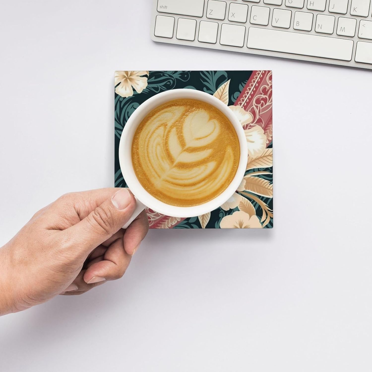 ドリンクコースター6枚セット セラミックコースター ホルダー付き エレガントなハワイアンパターン ラウンドコースター ドリンク用 卓