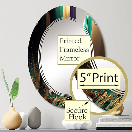 Miniatura 3 de Ágata verde y dorada III - Espejo de tocador, espejos de baño, espejos de pared para sala de estar, dormitorio, espejo redondo - Grande 24 x 24