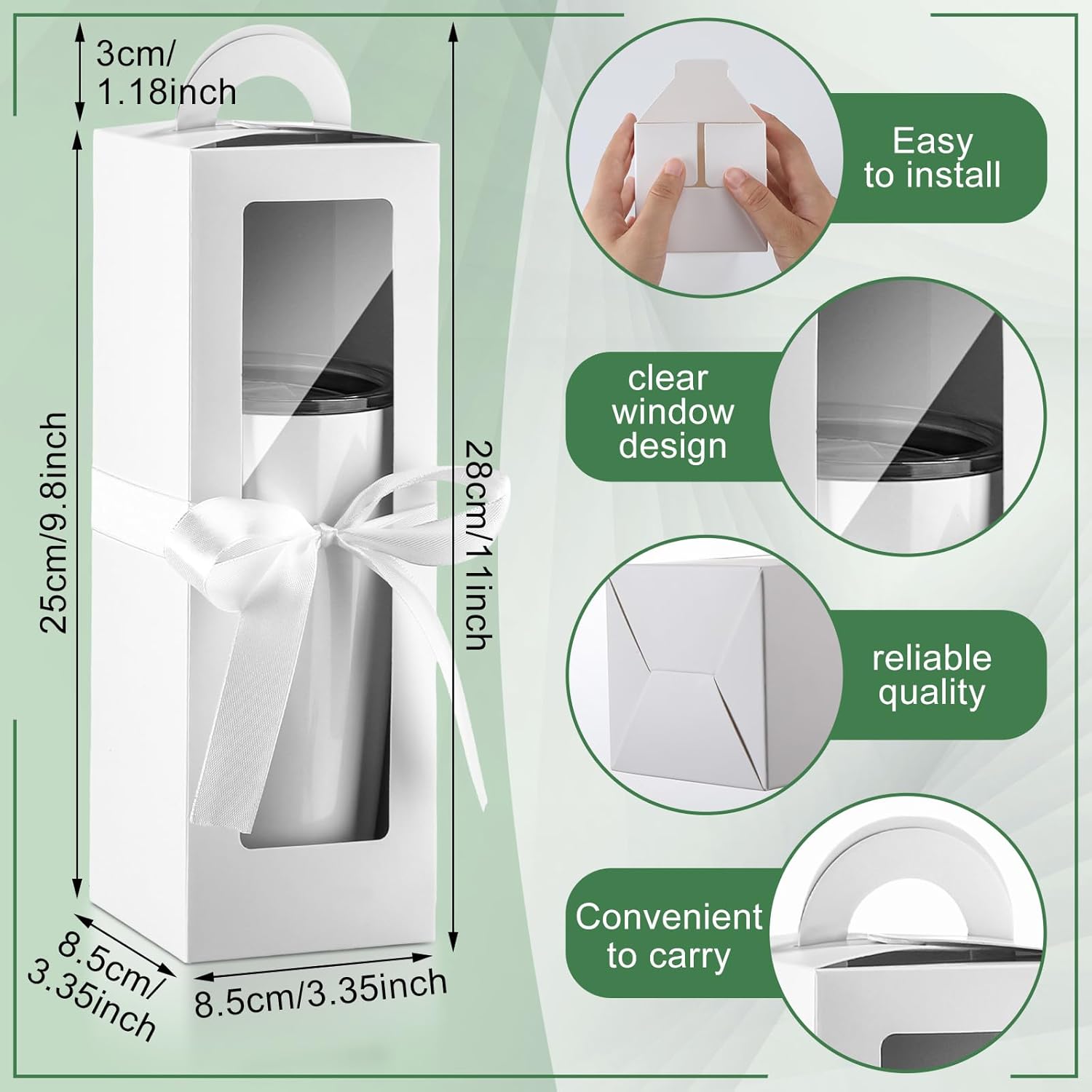 Ctosree 24 Pcs Tumbler Gift Box with Handle for 12oz 16oz 20oz 30oz Clear Wine Glass Gift Box Sublimation Tumblers Heat Press Blanks Bottle for Christmas Wrapping Packaging(White) - Image 2