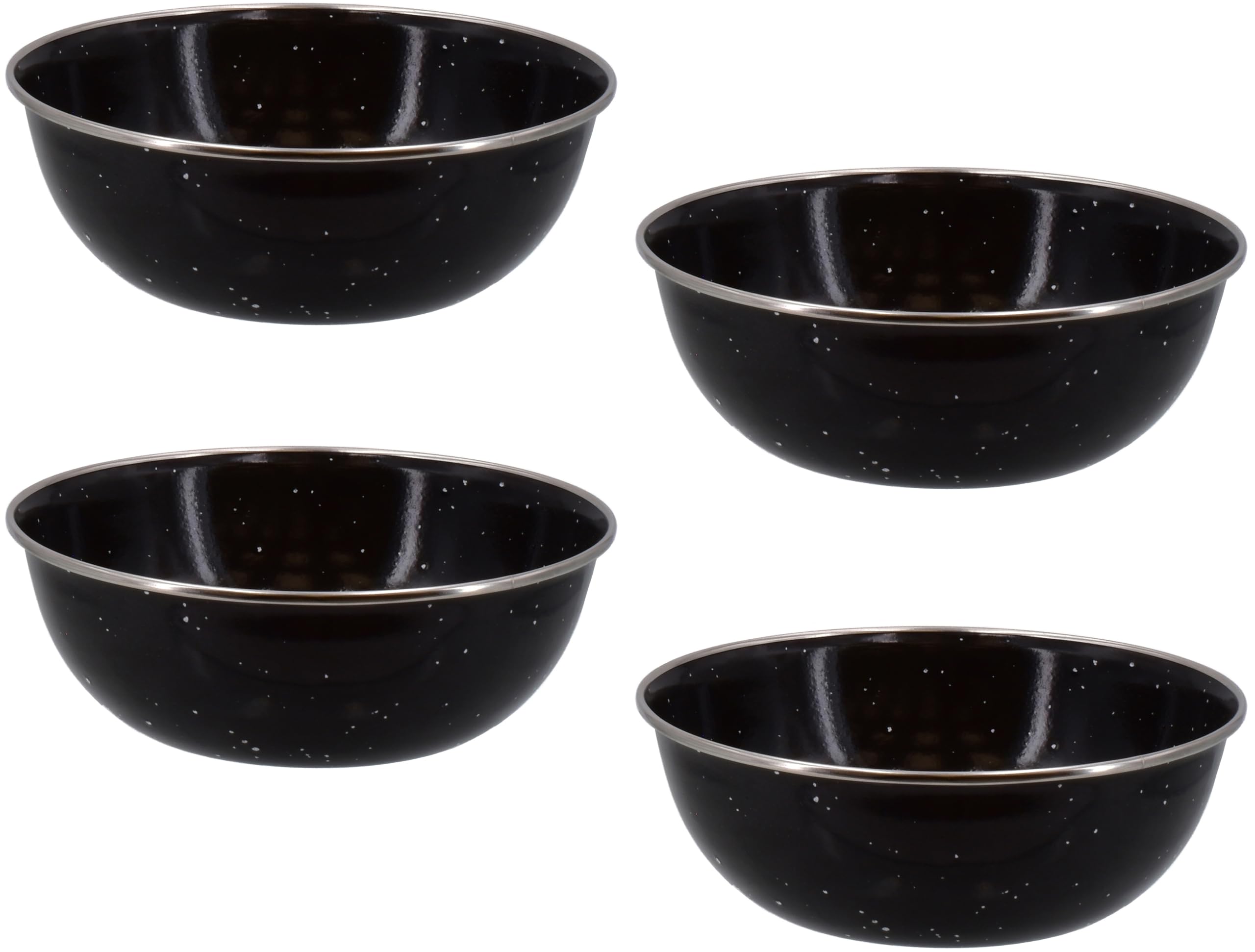 Quickdraw 4 x Enamel Camping Bowls – 500ml Durable Lightweight Metal Bowl with Enamel Coating, Stainless Steel Rim, 15cm Diameter, Ideal for Camping, Hiking, Travel, Outdoor Kitchen