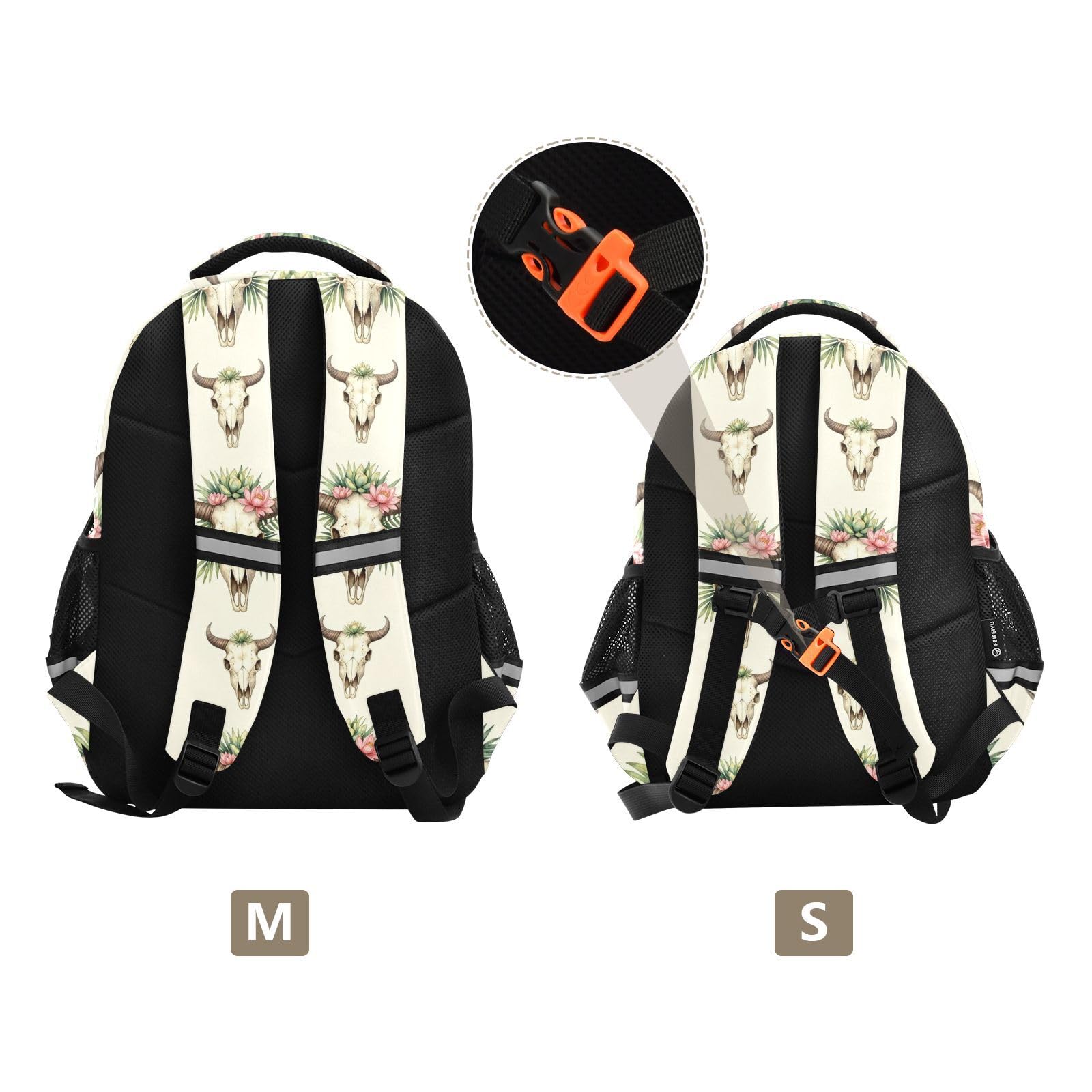 KLL Plecak outdoorowy dla nastolatek torba do szkoły dzieci plecaki podróżne boho byk czaszka kaktus wzór