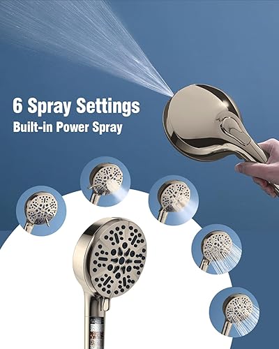 Miniatura 4 de Regadera de mano con níquel cepillado con filtrado, 6 modos de ducha de alta presión con modo de lavado de alta presión y filtro, juego de regadera