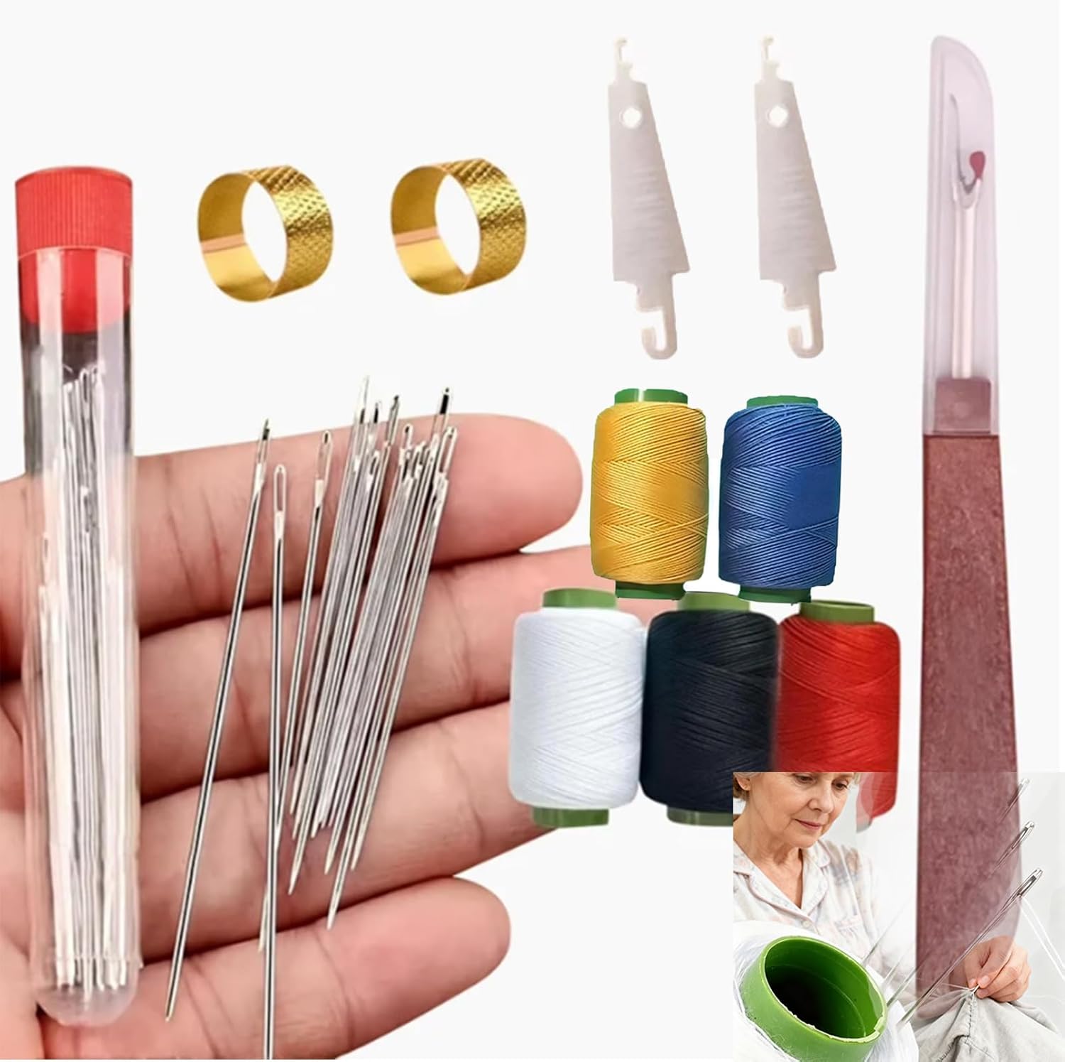 Stainless Steel Sewing Kit, 36-Piece Household Sewing Supplies with Needles, Threads, Scissors, Thimble for Home, Travel, and Emergency Repairs (Basic Hand Sewing Set)