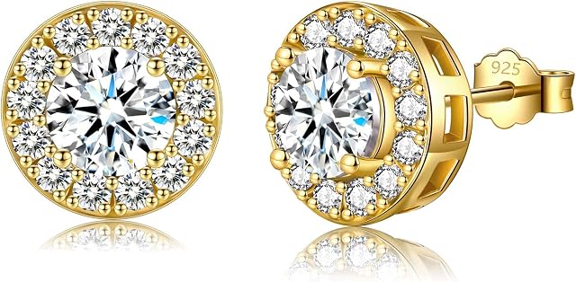 CERSLIMO Silver Stud Earrings for Women Girls, Round Faux Diamond Halo Earrings | Rectangle Teardrop Cubic Zirconia Stud Earrings Set - Dainty Bridal Earrings Jewelry for Brides Bridesmaids Wedding