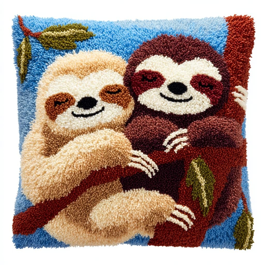 AxiangziK Latch Hook Pillow Kit for Adults,Sloths 17X17In Latch Hook Kit for Pillow Cover with Instruction for Beginner Cross Stitch Sofa Cushion Cover with Crochet Yarn for Beginners and Home Decor