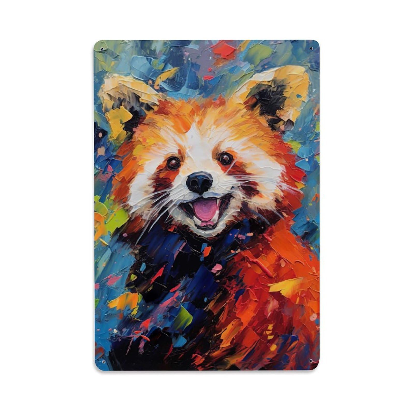 Old School Animal Abstract Wildlife Vintage Main Panda Color Metal Tin Sign Plaque Wall Decor for Cafe, Man Cave, Club Bar, Office, Home Garden Round Metal Poster 8x12Inch