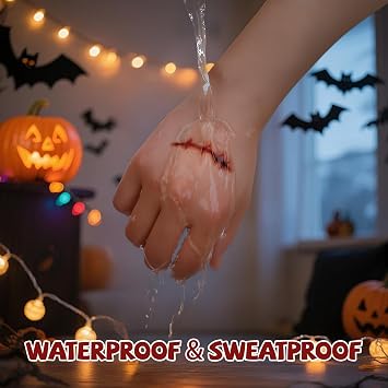 Halloween Tattoos 12 Sheets Sticker Zombie Makeup Kit 3D Fake Blood Scars Temporary Tattoo, Zombie Costume Spider Web Bat Skull Cross Stickers For Kids Women Men Boys Girls Adults