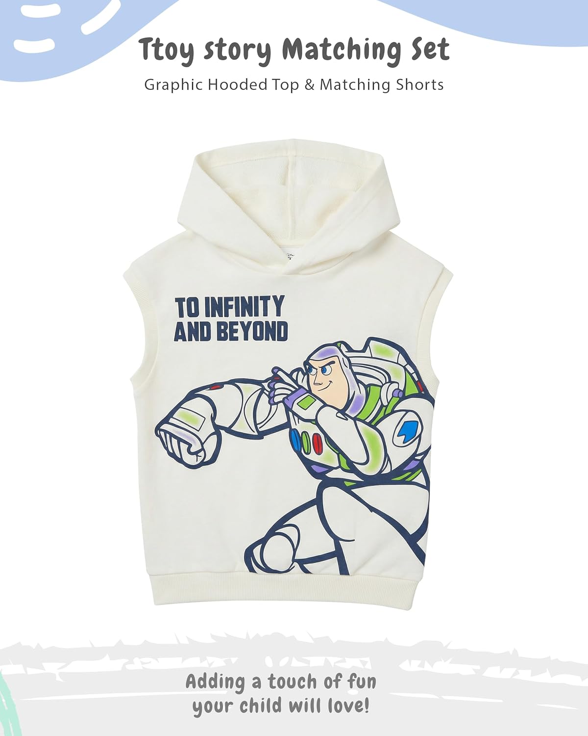 Disney Pixar Toy Story Outfit for Boys Sleeveless Hoodie & Shorts Set Featuring Buzz Lightyear & Woody