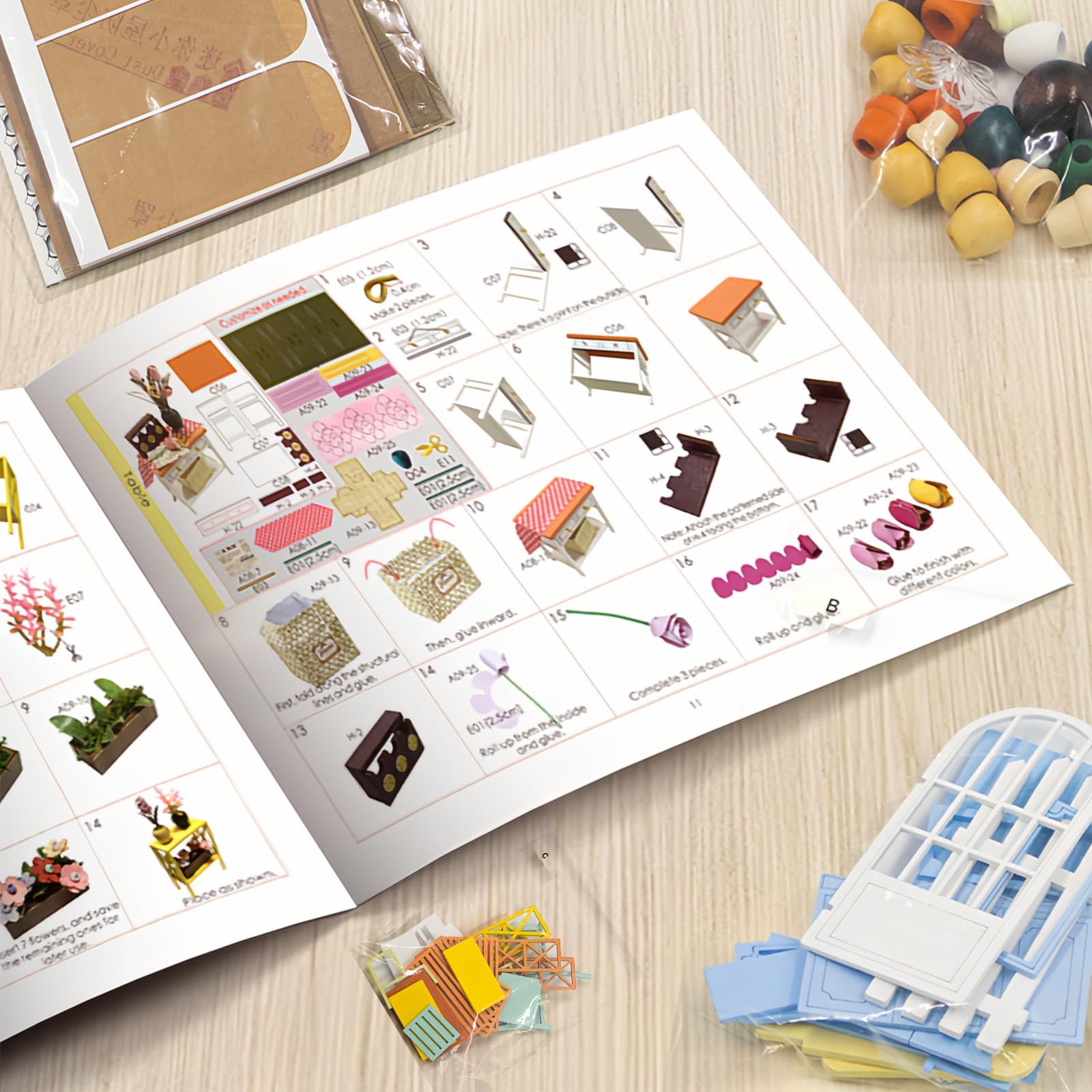 Cuteefun DIY a Construire, Kit de Maison de Poupées Miniatures en Bois vec Meubles et Outils, Cadeau de Modèle 'Artisanat Bricolage(Serre à Deux Niveaux