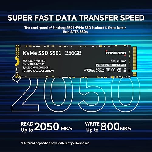 Miniatura 2 de fanxiang S501 256GB NVMe SSD 3D NAND1.3 PCIe Gen3x4 M.2 2280 Unidad interna de estado sólido (velocidad de lectura de hasta 2,050 MBs) compatible