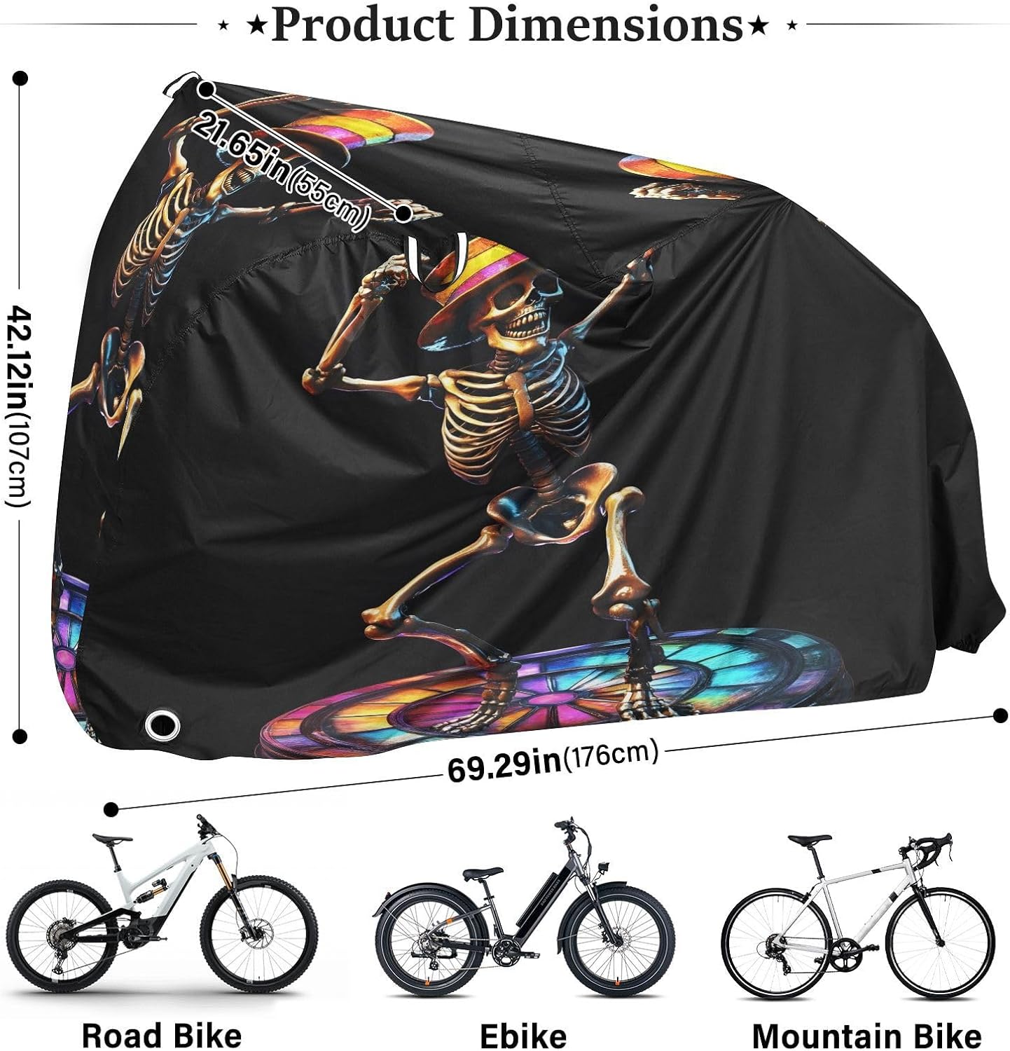 ALAZA Dancing Skeleton Pop Bike Cover Waterproof Outdoor Ebike Bicycle Covers Tarp Protection for 1/2 Bikes, Sun UV Dust Wind Proof