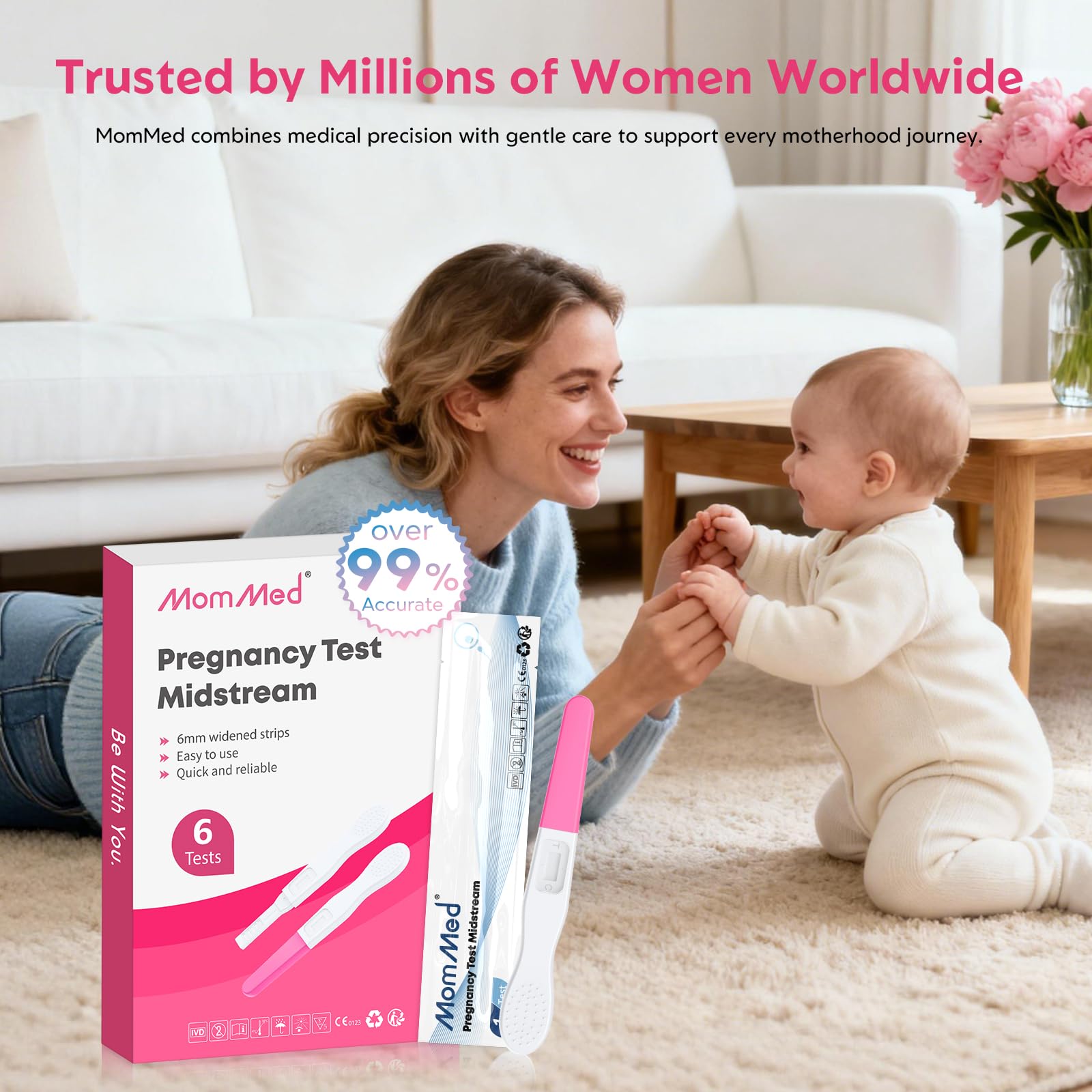 MOMMED 6 X Schwangerschaftstest, Einzeln versiegelte Verpackung Frühtest Schwangerschaft, Frühschwangerschaftstest Empfindlichkeit von 25 mIU, Pregnancy Test, ss, 3 Minuten Schnellerkennung