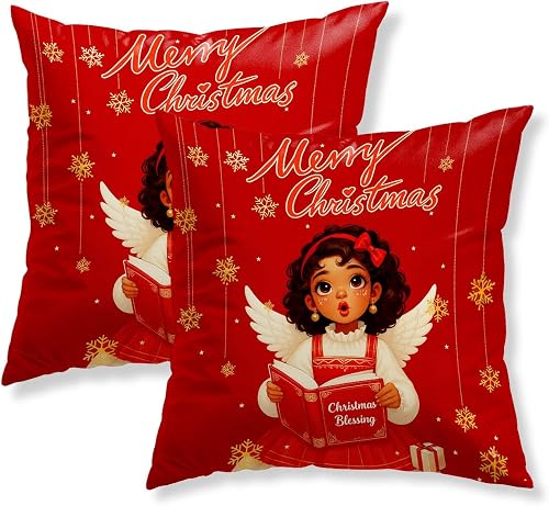 IVN Christmas Singing Angel Girl Pillow Covers 18x18 Inch Set of 2