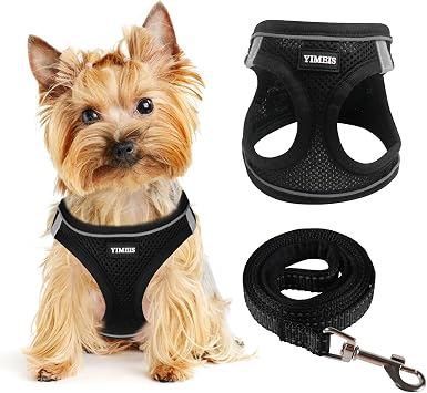 Dog Harness for Small Dogs, Small Dog Harness and Leash Set, Honeycomb Grid, Reflective Lightweight Harness & Anti-Twist Pet Lead Multi Color, XS-Black