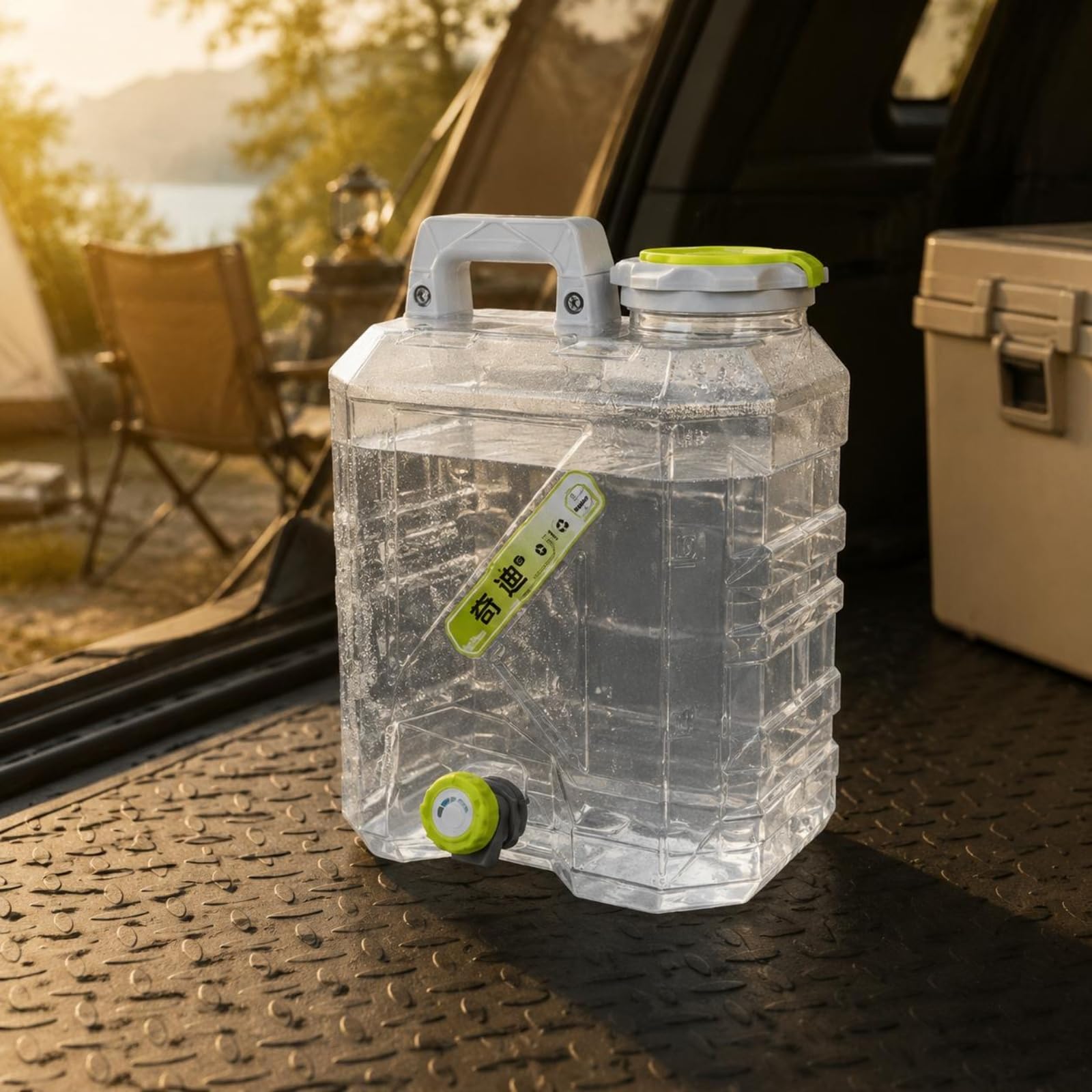 Tanica Acqua con Rubinetto senza BPA Contenitore Acqua Potabile con Rubinetto Ermetico per Auto, Trasparente, Cristallo Trasparente, 20L