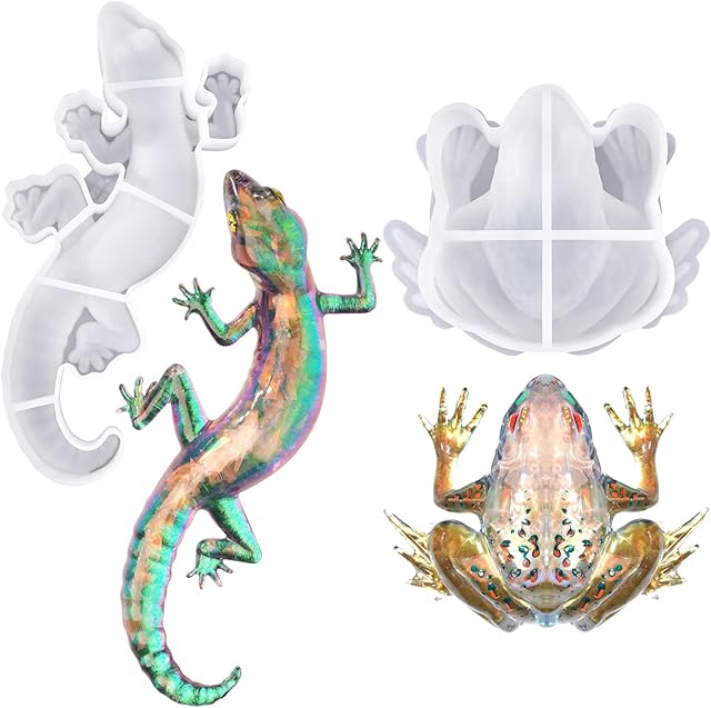 LET'S RESIN Silicone Resin Moulds, Animal Resin Epoxy Moulds Silicone with Realistic Frog and Lizard Shapes, Silicone Moulds for Epoxy Resin, Wall Desktop, Cabinets Decor