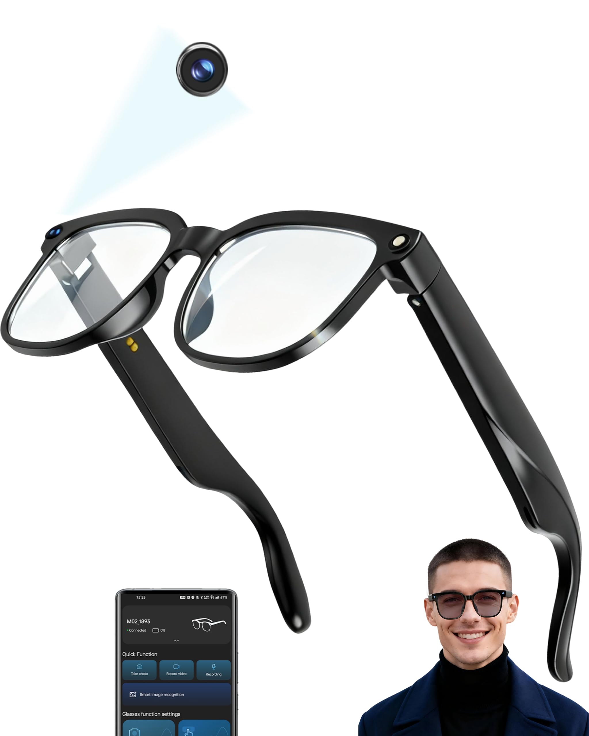AI Smart Glasses 1080P Camera Translator Bluetooth Photochromic Lens | Record crisp 1080P HD first-person POV video anytime-image-10