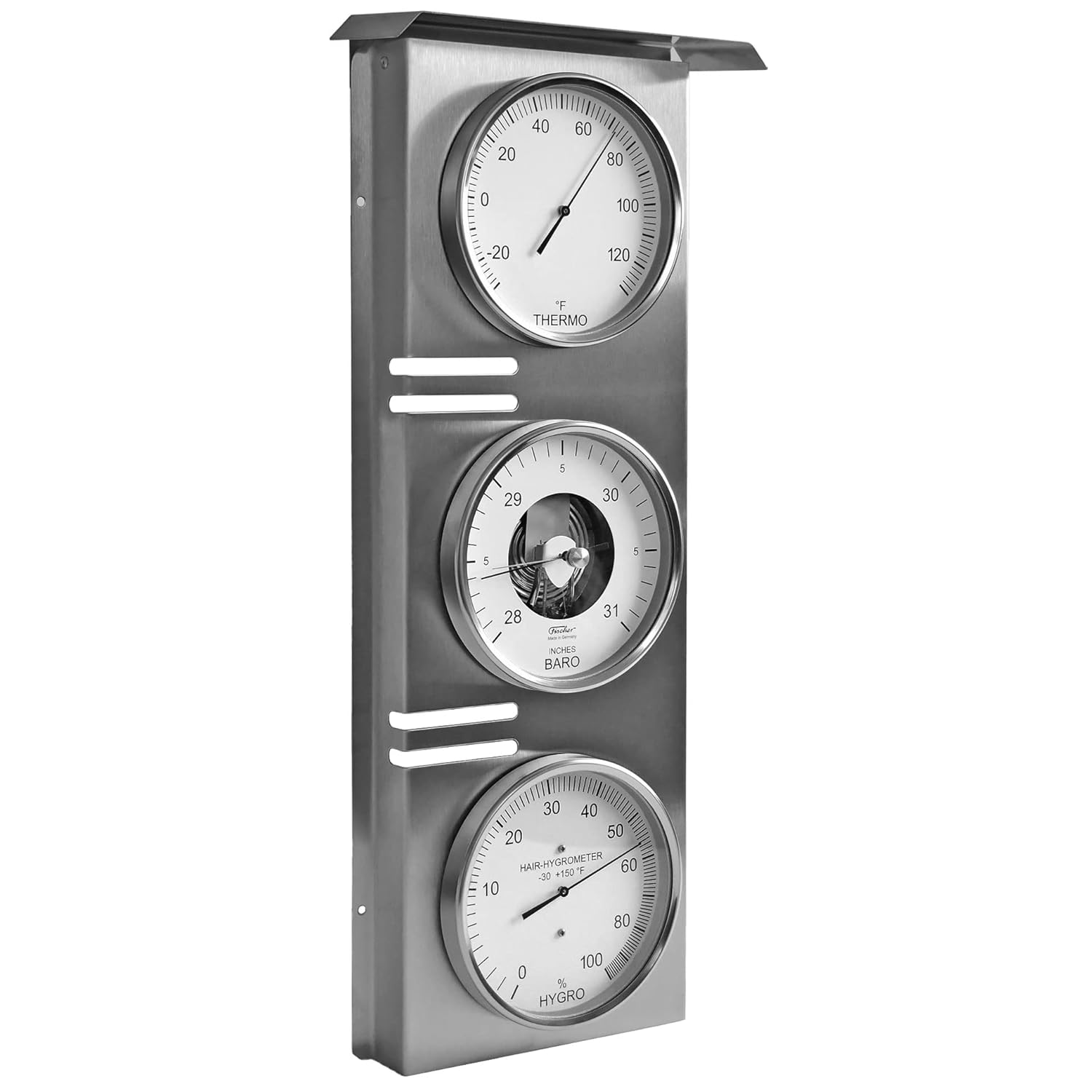 Fischer Outdoor Weather Station, Stainless Steel, 510 x 215 mm, Ø 130 mm - 823-01-US (degreeF/Inch) - Made in Germany