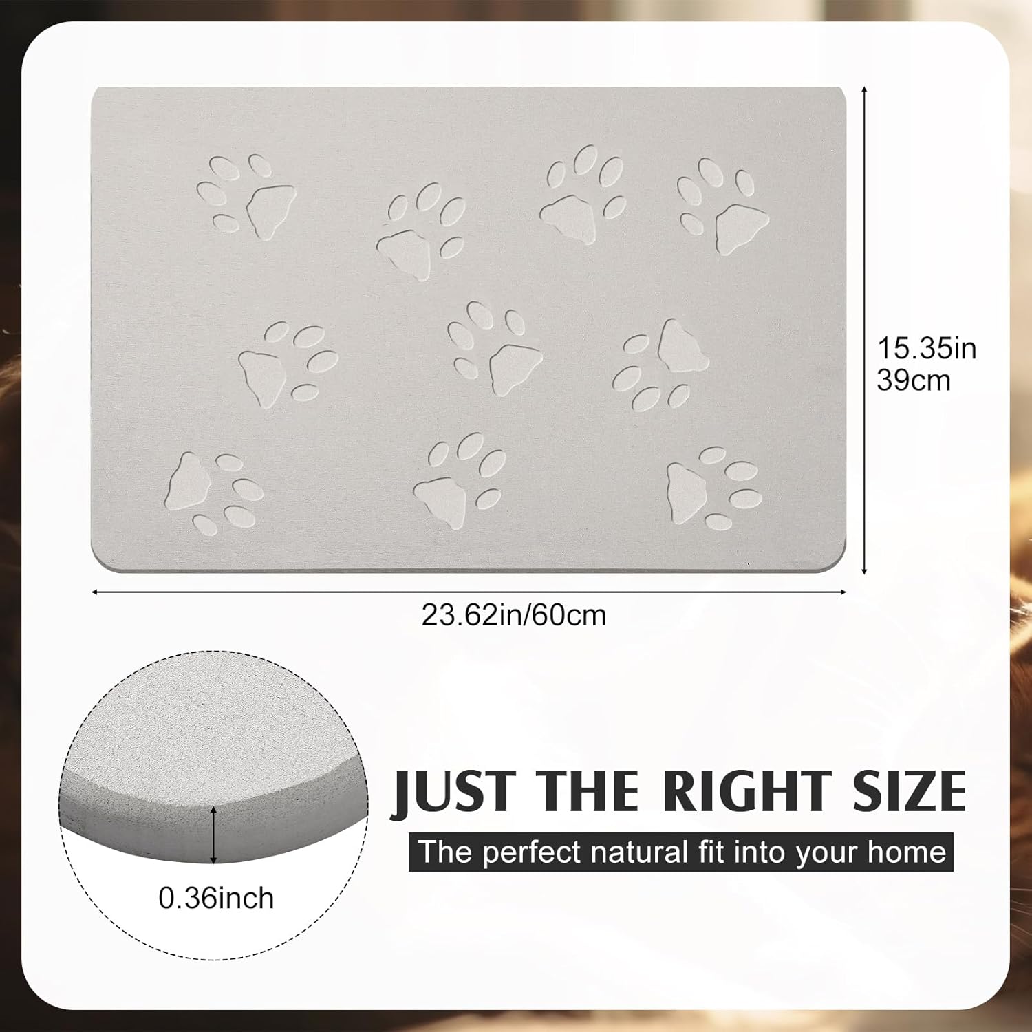 Drydiet Dog Gift Stone Mat for Dog Bowl Diatomaceous Earth Absorbent Non Slip Cat Puppy Mat for Food and Water Quick Drying Easy to Clean Placemat for Bowl Dish(Light Gray,16 x 24 Inch)