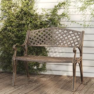 Traditional Bronze Cast Iron Garden Bench, Medium Durable Outdoor Seating for Two, 40.2 in Long, 529 lbs Capacity