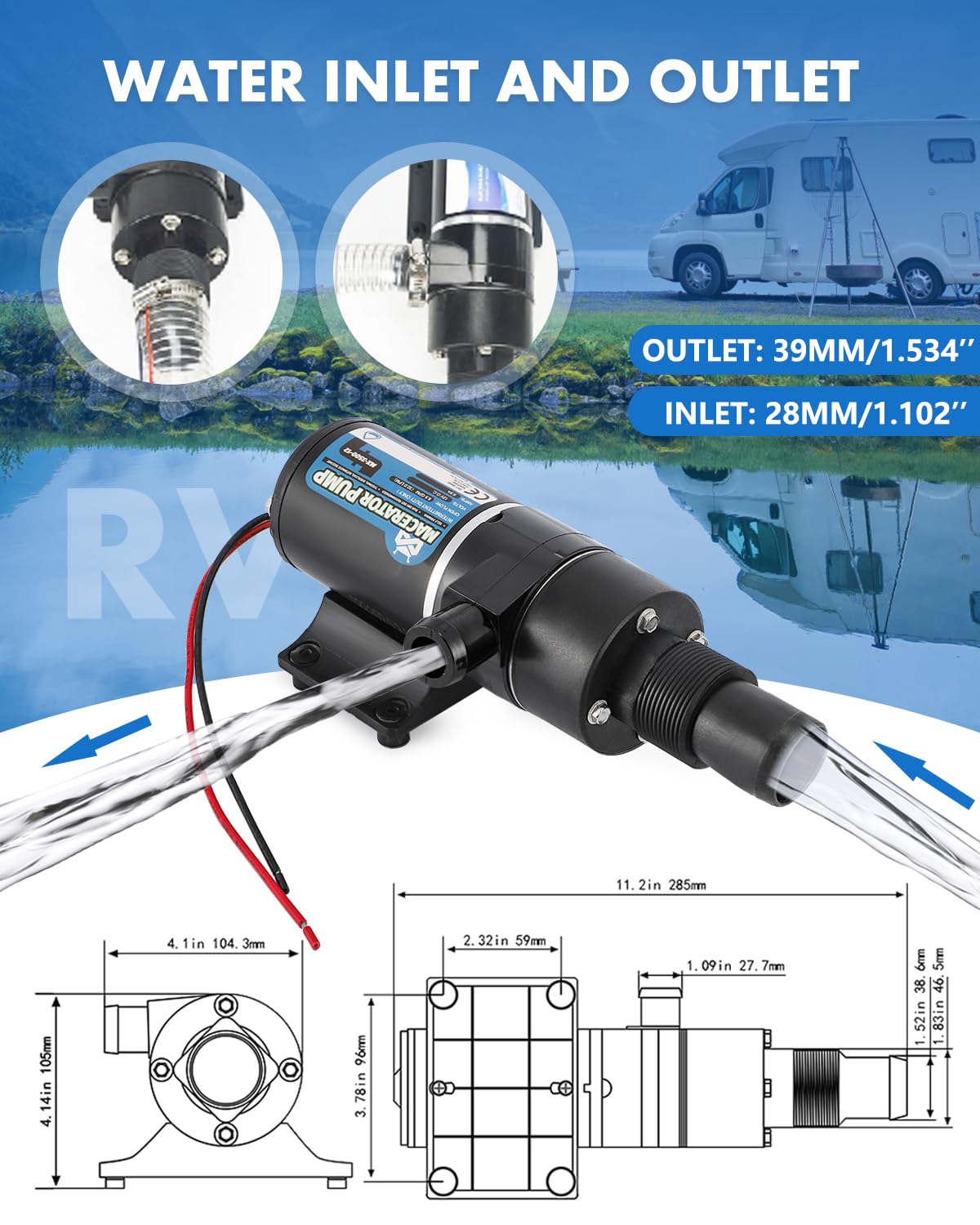 Mxmoonant 12V DC Pompe à déchets, 32 Lpm/min, 114W, Avec Lame à Quatre Têtes, Protection Contre les Surcharges, pour RV, Bateau, Toilettes, Cuisine, Aquaculture