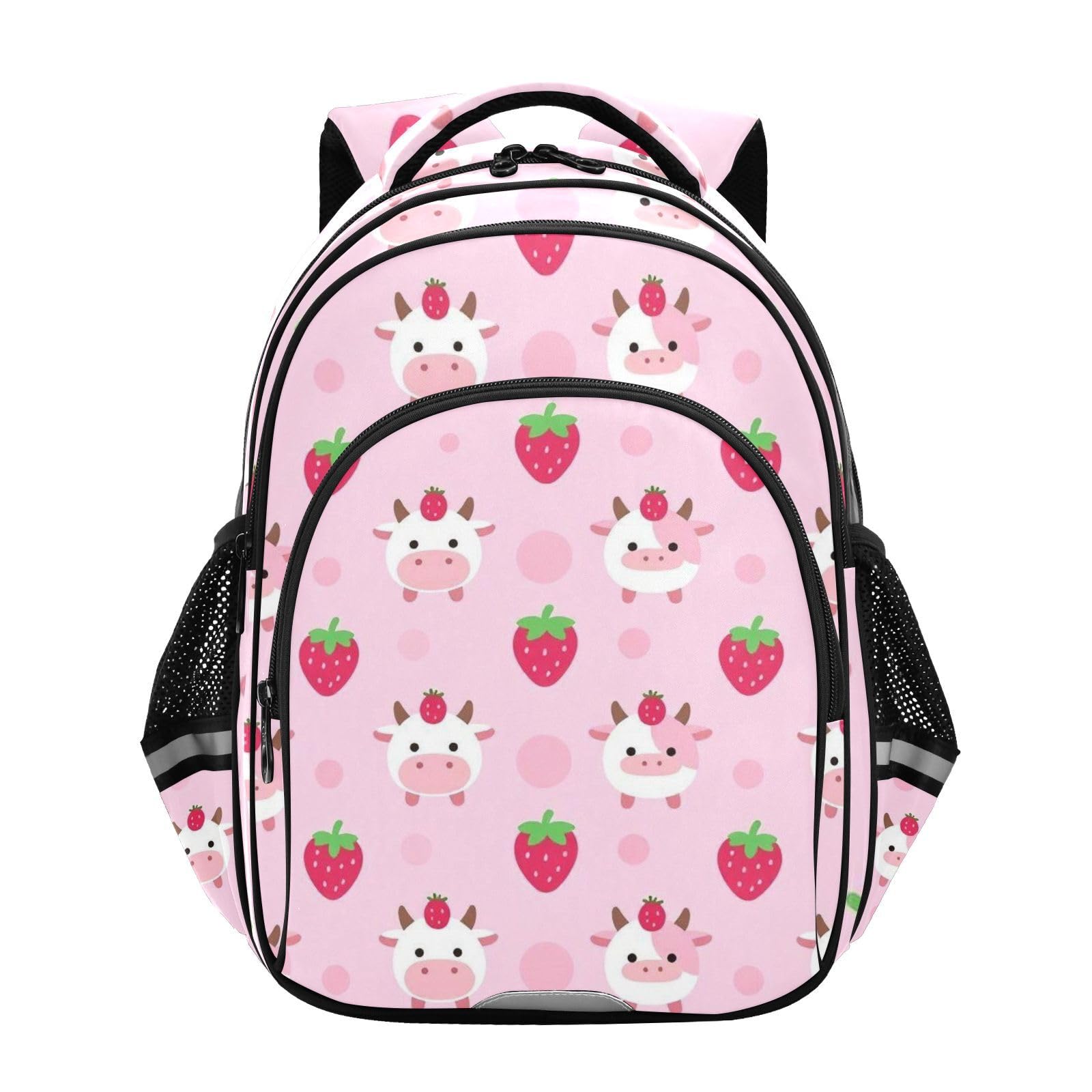 KLL Plecak na co dzień dla dzieci nastolatków nastolatków torby szkolne nastolatki dzieci plecak podróżny kawaii styl truskawkowy krowa różowy