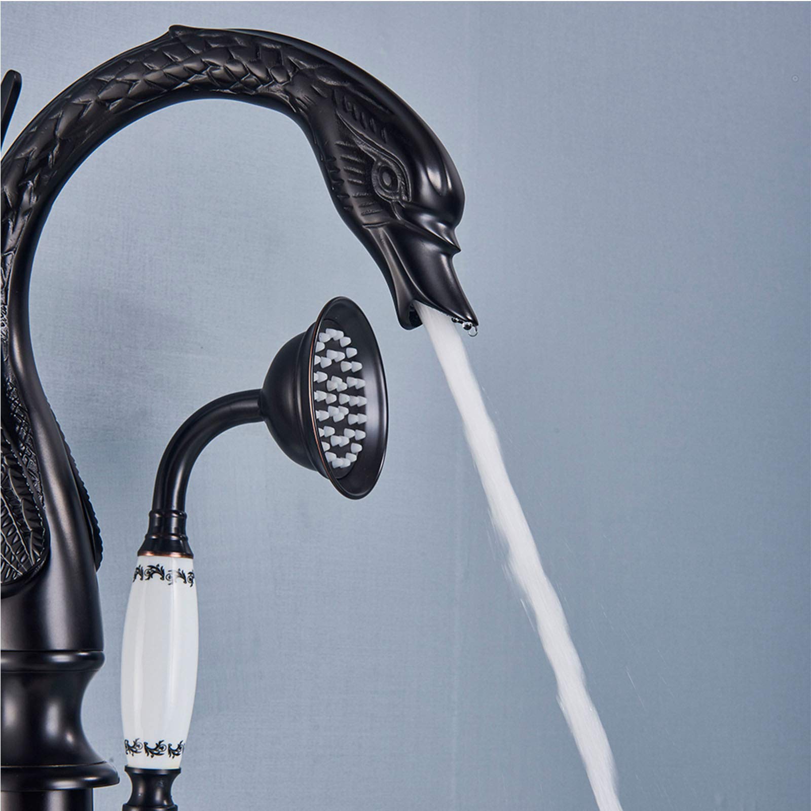 Grifo de bañera de pie, Grifo de bañera con caño Giratorio de una Sola manija con Ducha de Mano, Grifo de bañera de pie de latón, Bronce frotado con Aceite,