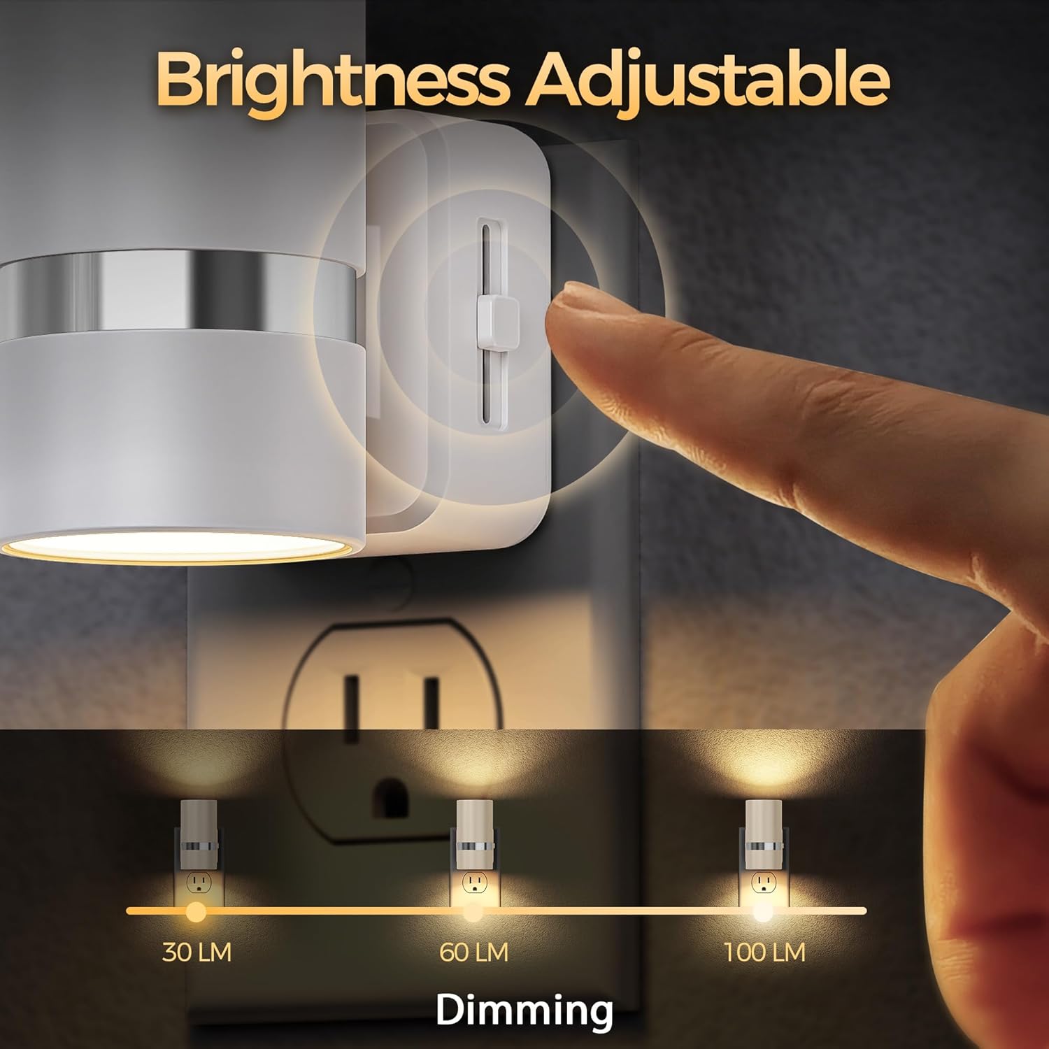 DORESshop LED Night Light 2 Pack, White Cylinder Dimmable Night Light Plug in, Slide Brightness Adjustable, Night Lights with Dusk to Dawn Sensor, 3000K Warm White for Bedroom, Bathroom, Hallway