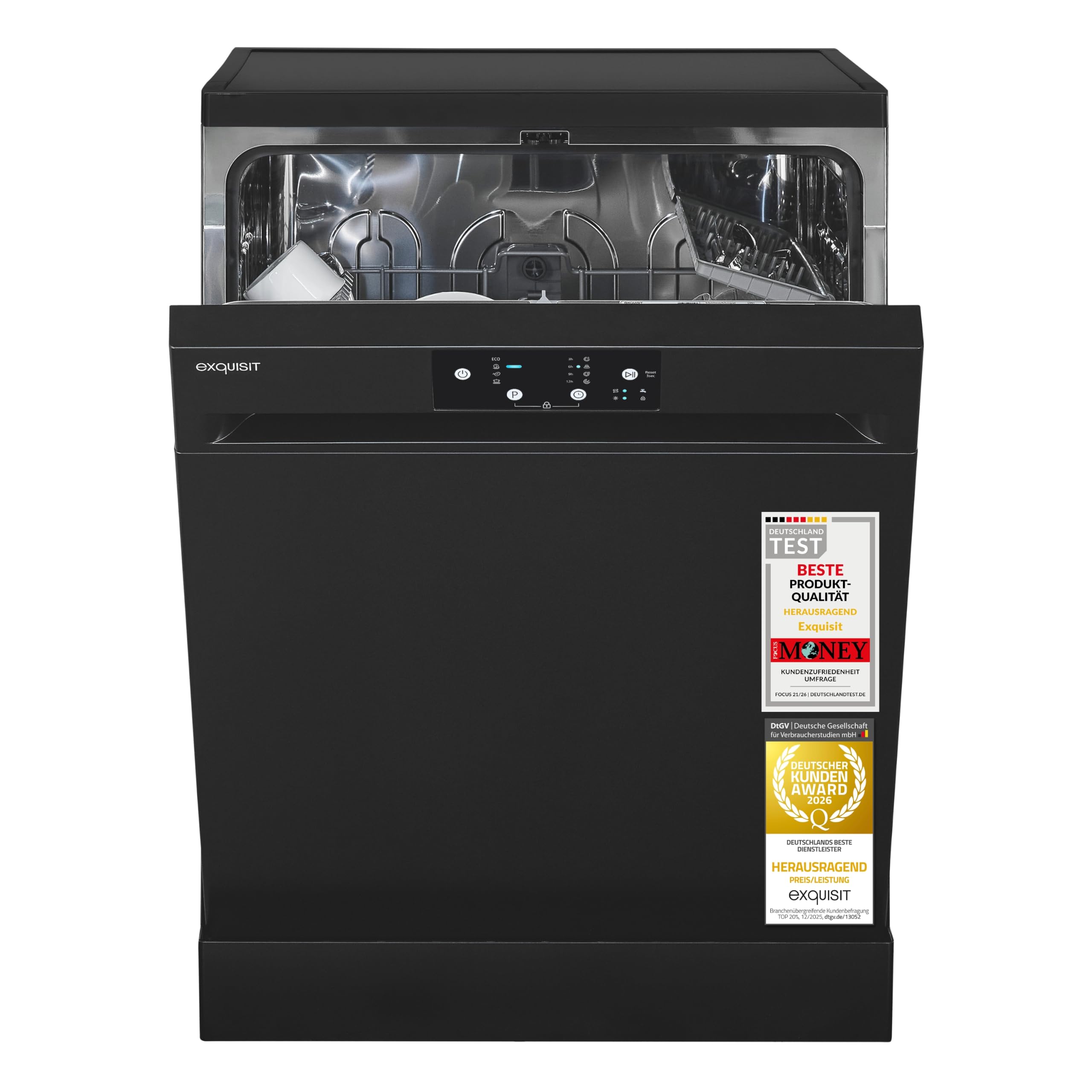 Exquisit Geschirrspüler 60cm 14 Gedecke Energieklasse D 49 dB GSP9114-450D schwarz