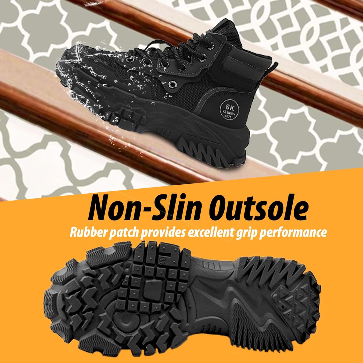 Men's High Top Fashion Sneakers Casual Athletic Walking Shoes Chunky Sneakers Breathable Non-Slip Hiking Boots for Men - Image 2