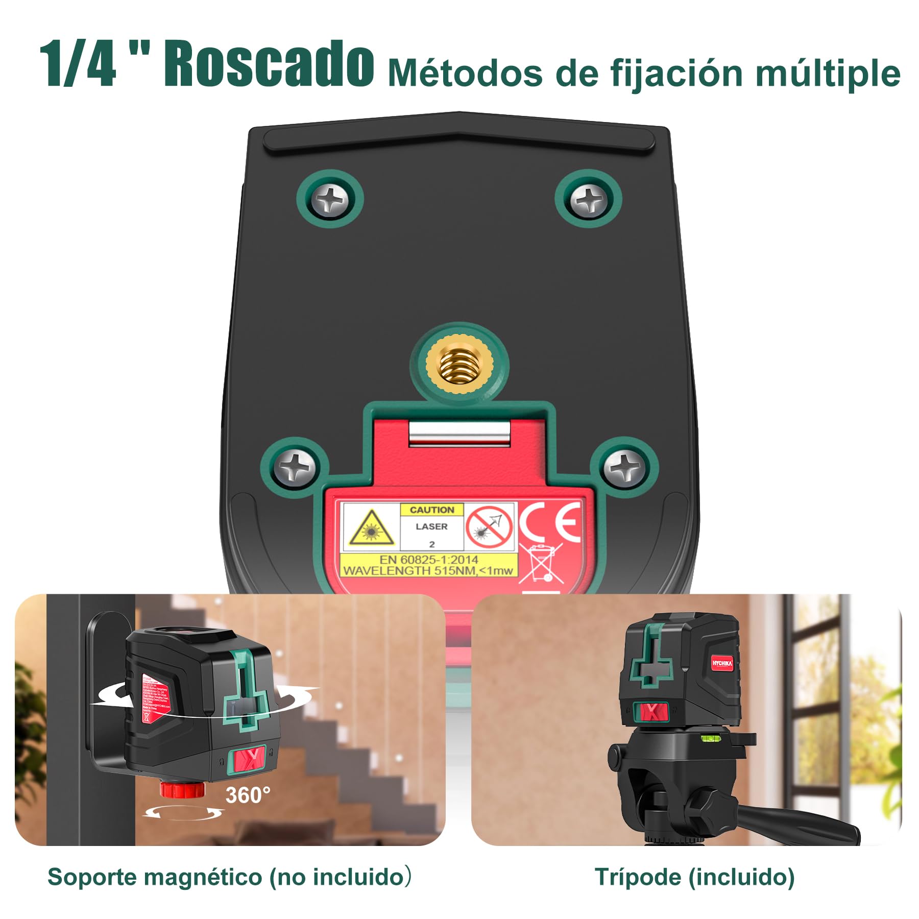 HYCHIKA Nivel Laser Autonivelante con Tripode, Verde Horizontal y Vertical Nivel Láser, Láser de Línea con Bolsa de Transporte y 2 Baterías AA, para Decoración del Hogar, Bricolaje