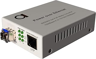PoE Fiber Single Mode LC Gigabit Ethernet Media Converter - Supplies IEEE 802.3 PoE & PoE+ PSE Power & Extends Distance Over Fiber up 20km (12.42 Miles) - 10/100/1000 Autosensing UTP LAN Port
