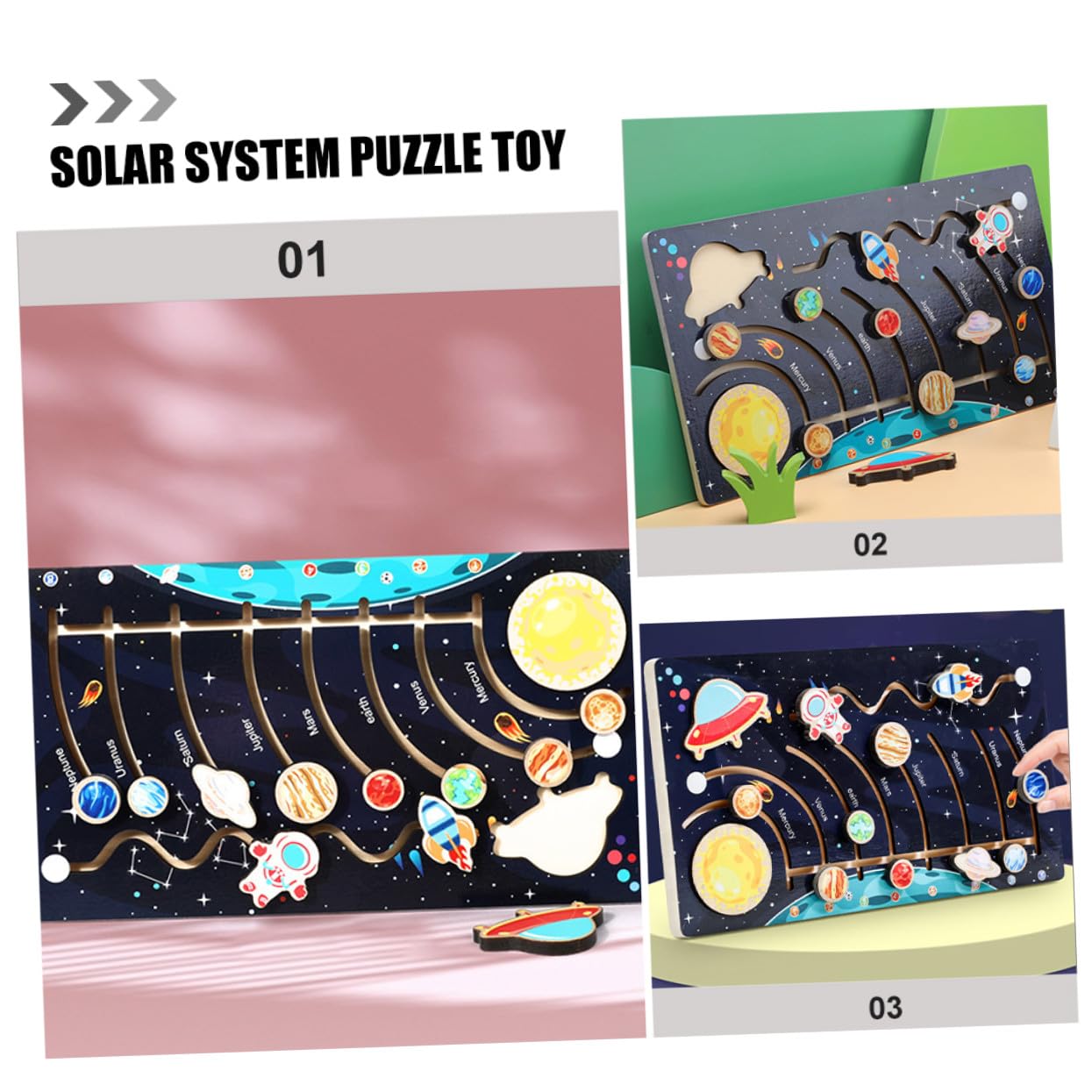 Gatuida Puzzle di Legno del Cosmo Solare 9 Pianeti Mobili per Bambini, Materiale Legno, Educativo per Attività di Apprendimento Prescolare, Migliora Abilità Cognitive
