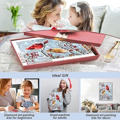Miniatura 4 de SJUTOUCI Kits de pintura de diamantes para adultos, pájaros cardenales de invierno, kits de arte de diamantes para principiantes, arte de gemas de
