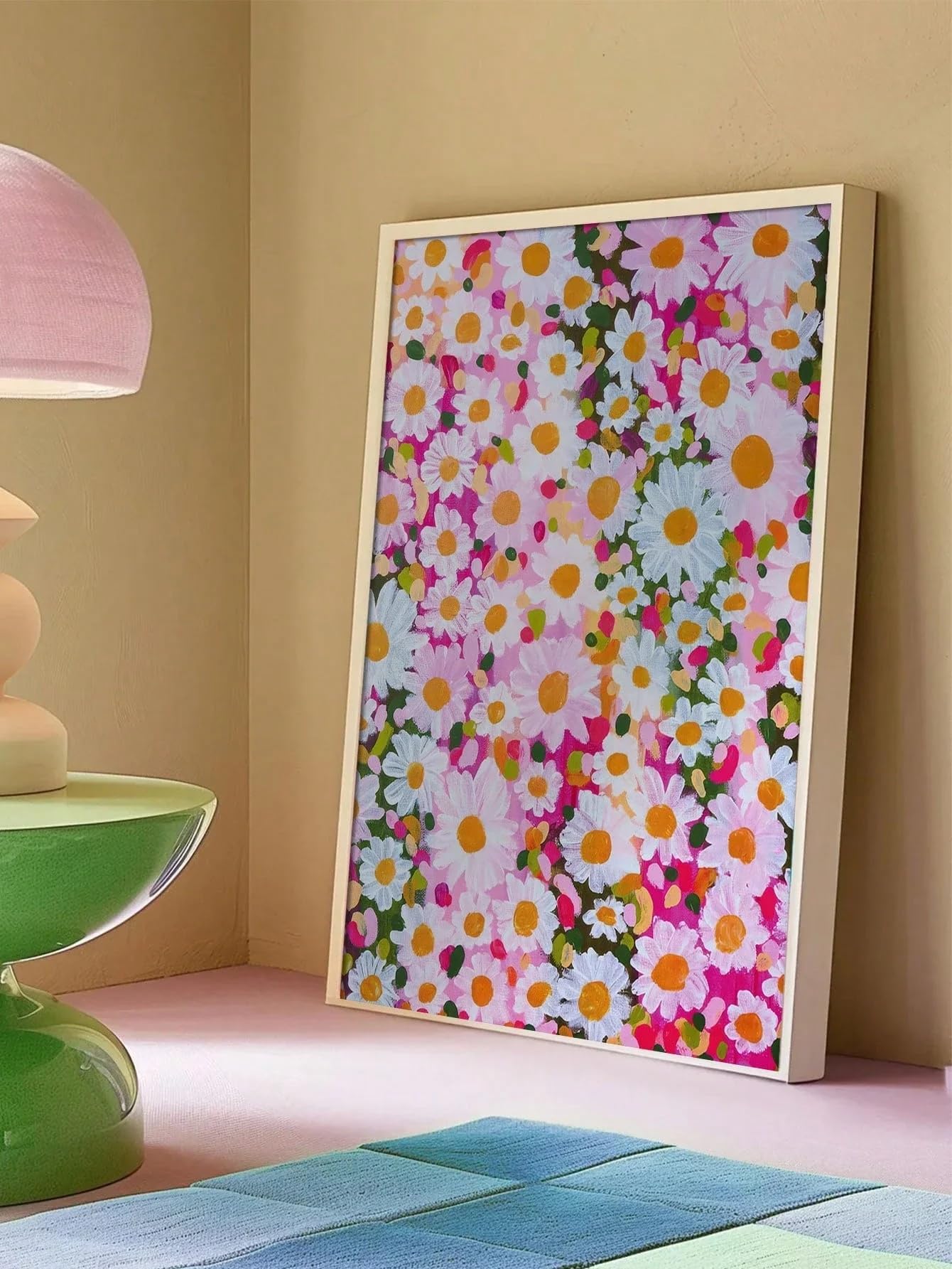 MAIMANG Canvas Wall Art, Pink Daisy Flower Art Print Canvas Poster For Bedroom Living Room Hallway Dorm Wall Decoration (60 x 90 cm/wewnętrzna rama)