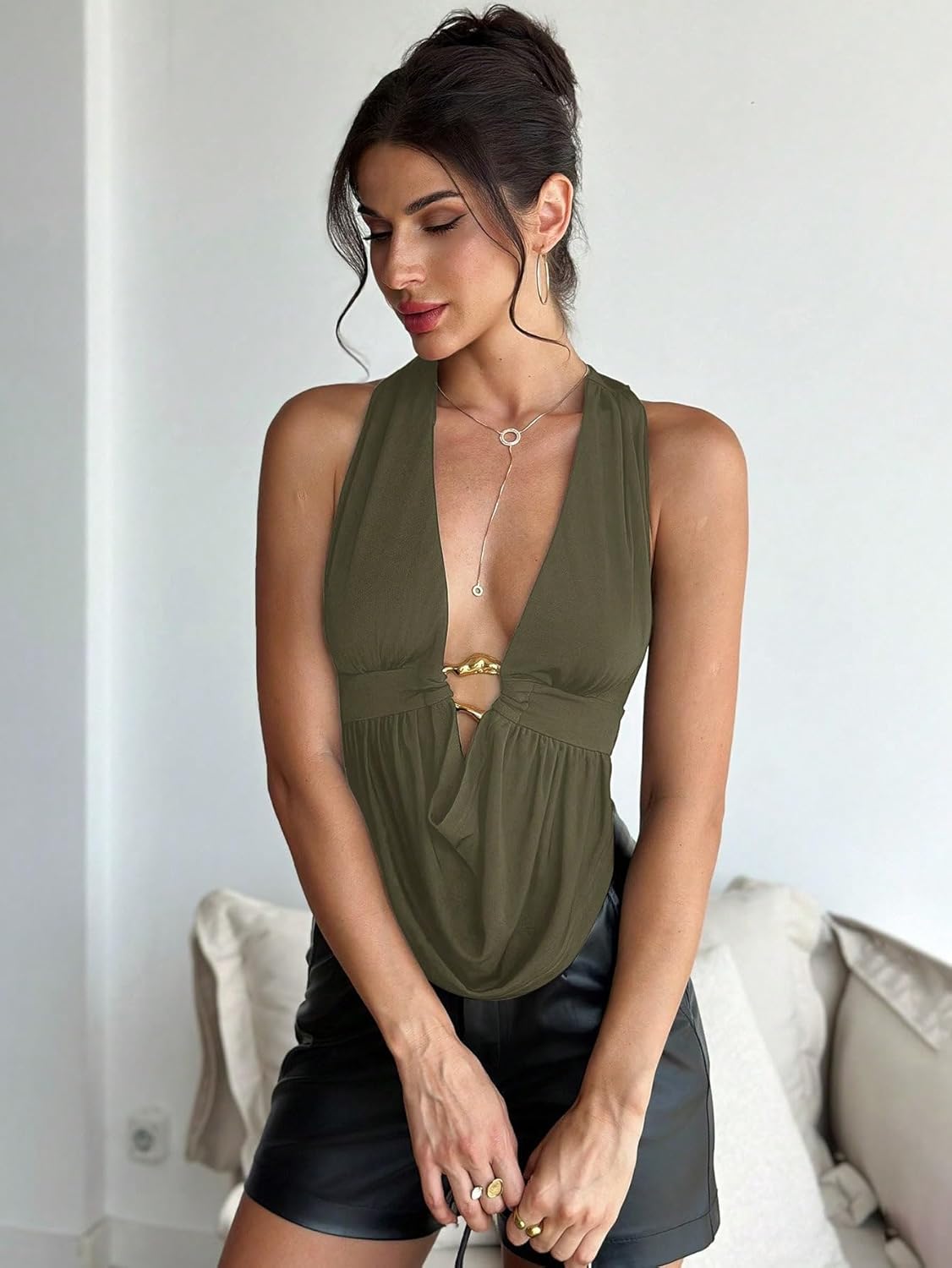 QJQ Women's Sexy Backless Open Back Tops Halter Deep V Neck Sleeveless Vest Tank Tops Going Out Party Clubwear - Image 6