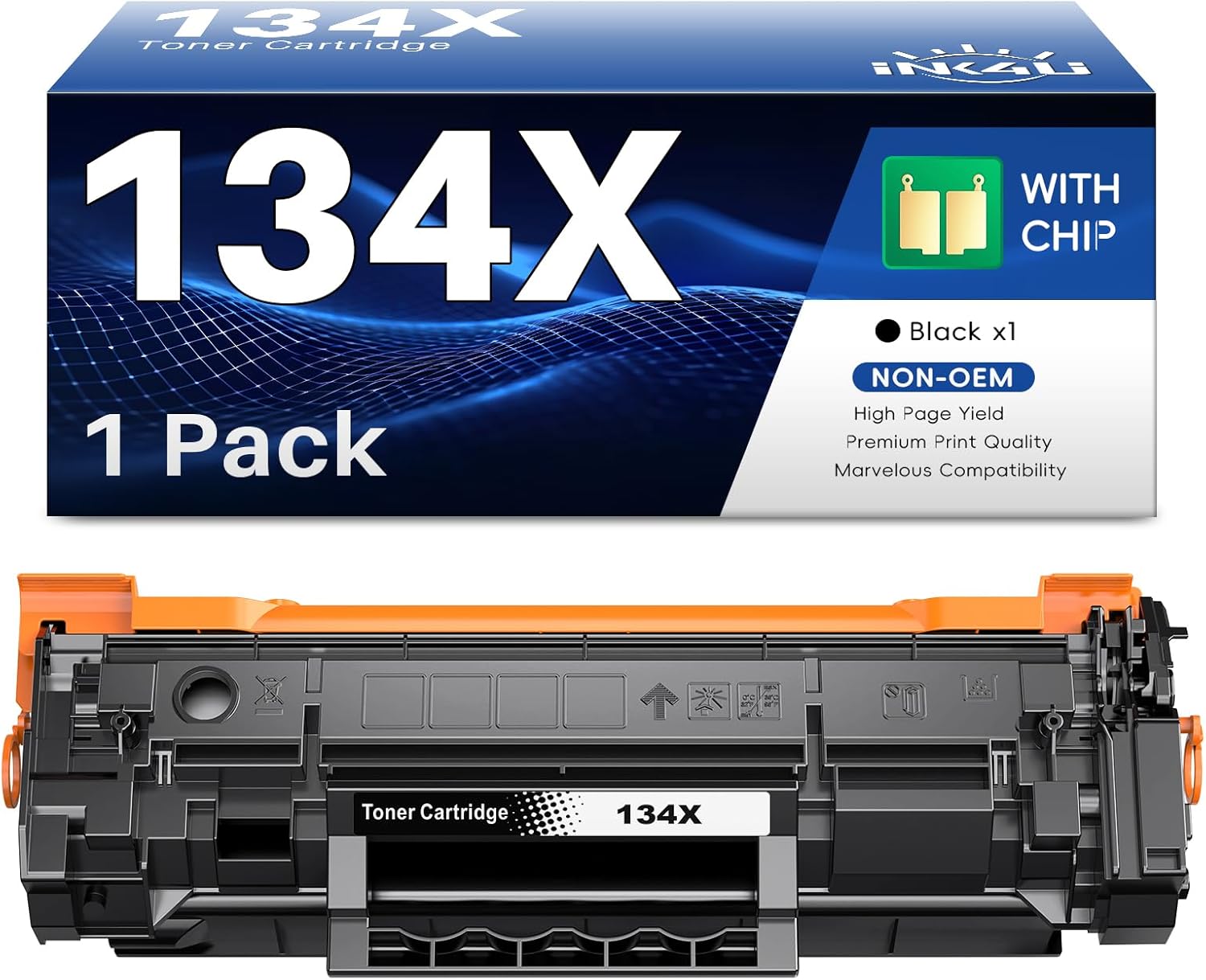 INK4U 134X Black Toner Cartridge (with Chip) Compatible Replacement for HP 134X Toner W1340X 134A W1340A Toner Cartridges to Use with LaserJet M209dw MFP M234sdw M234dw M234sdn Printer (1-Pack)