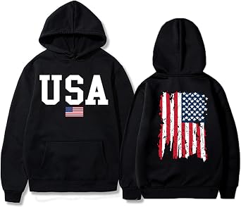 Vivimeng USA Sweatshirt Hoodie for Men American Flag Sweater Women USA Sweater Hooded Unisex Long Sleeve Pullover Black A XXL