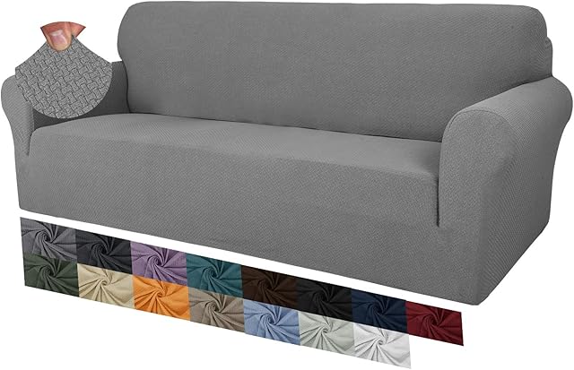 MAXIJIN Creative Jacquard Couch Covers for 3 Seater, Super Stretch Non Slip Sofa Cover for Dogs Pet Friendly 1-Piece Elastic Furniture Protector Sofa Slipcovers (3 Seater, Light Grey)