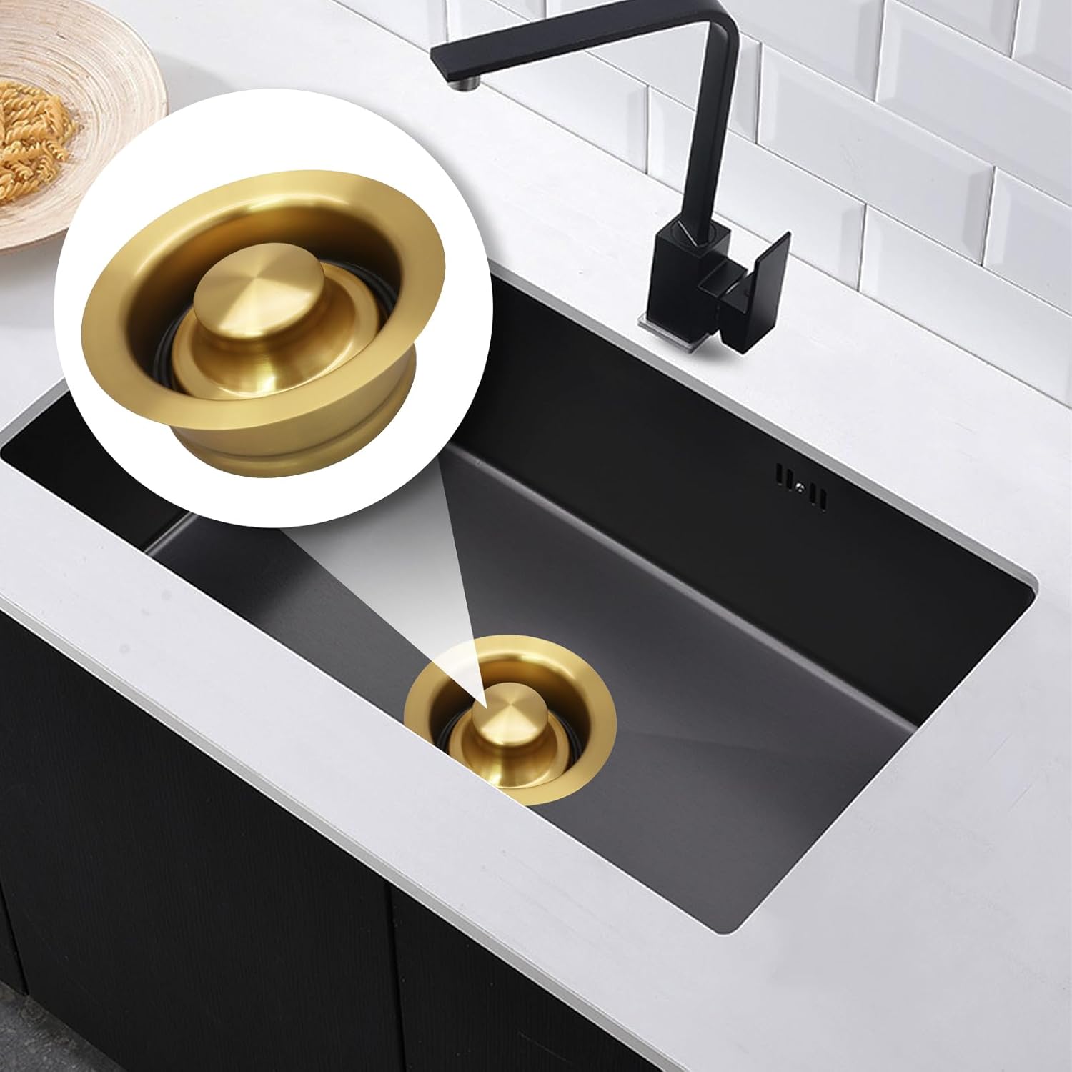 1PCS Sink Garbage Disposal Flange,Sink Drain Flange Gold Stopper Stainless Steel Sink Stopper,Universal Fit 3-1/2 Inch for Standard Sink Drain Opening