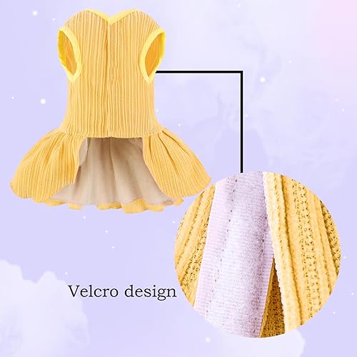 Miniatura 3 de Vestido a rayas para perro, disfraz de lazo para niña con anillo y correa de arnés, vestido de fiesta de cumpleaños de boda para perro (amarillo,