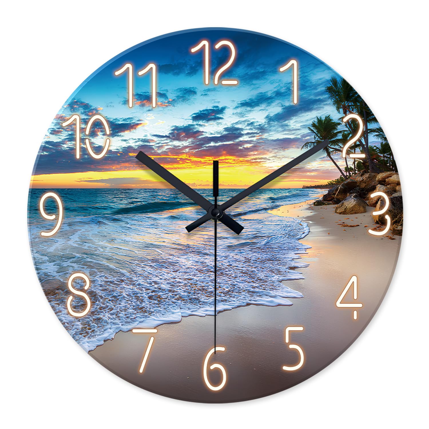 Horloge murale de plage en verre premium 50 cm au design épuré