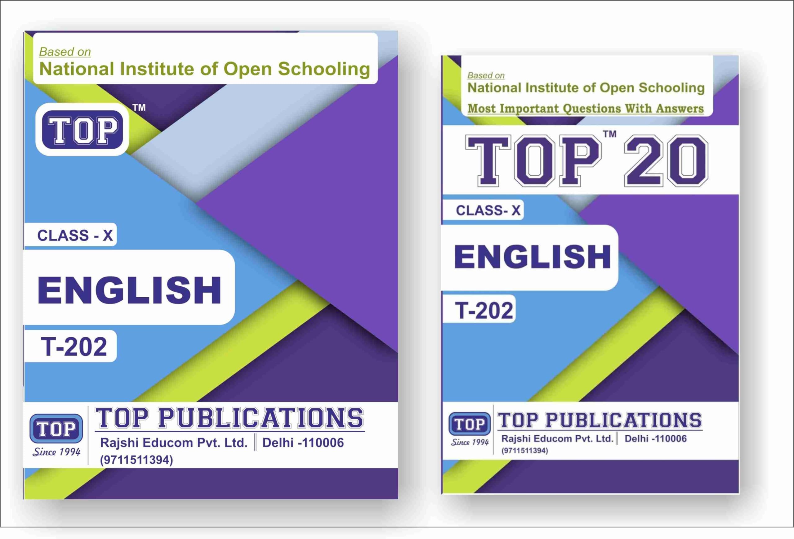 TOP NIOS Class 10 English 202 Guide + TOP 20 Most Important Question Answers (Mini Book) - Set of 2 Books