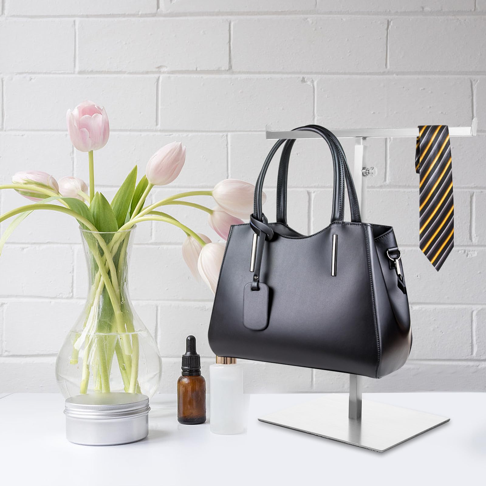 CALLARON Expositor de Bolsos Ajustable de Acero Inoxidable Superficie Lisa, Altura Regulable de 35 a 60 Cm, Adecuado para Armarios y Uso Hogar